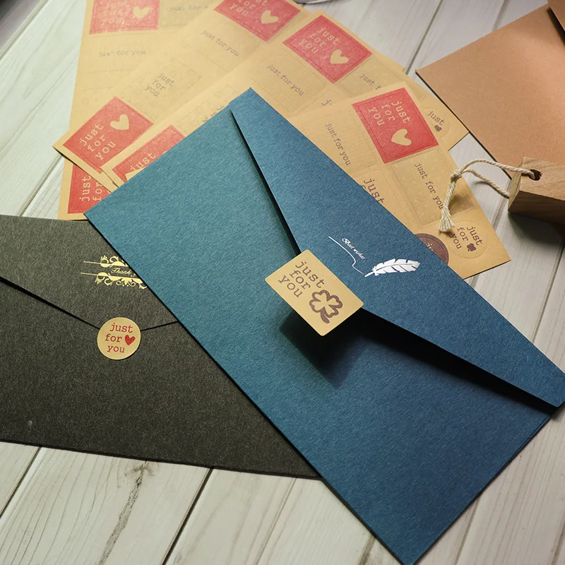 10pcs/lot Vintage Gold Envelopes for Invitations Kraft Paper Gift Card Window Envelope Wedding Letter Set Mailer Stationery
