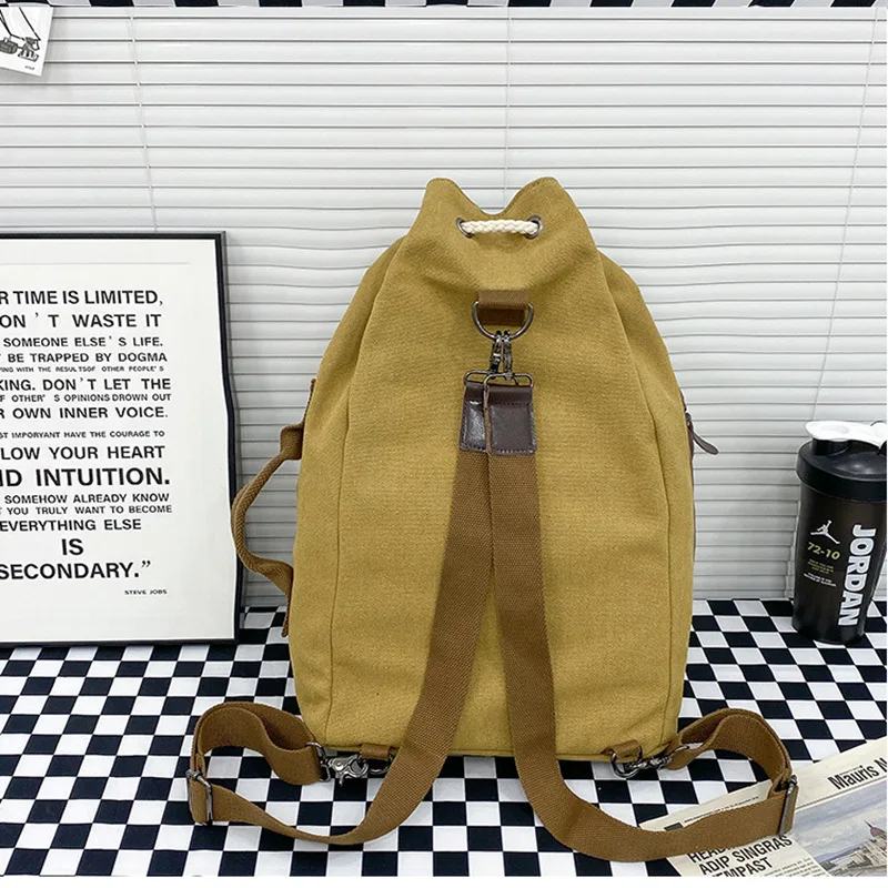 Vintage Drawstring Sack Backpack Large Capacity Daypack Adjustable Straps for Gym Sports Travel Camping Outdoor Daily Activities