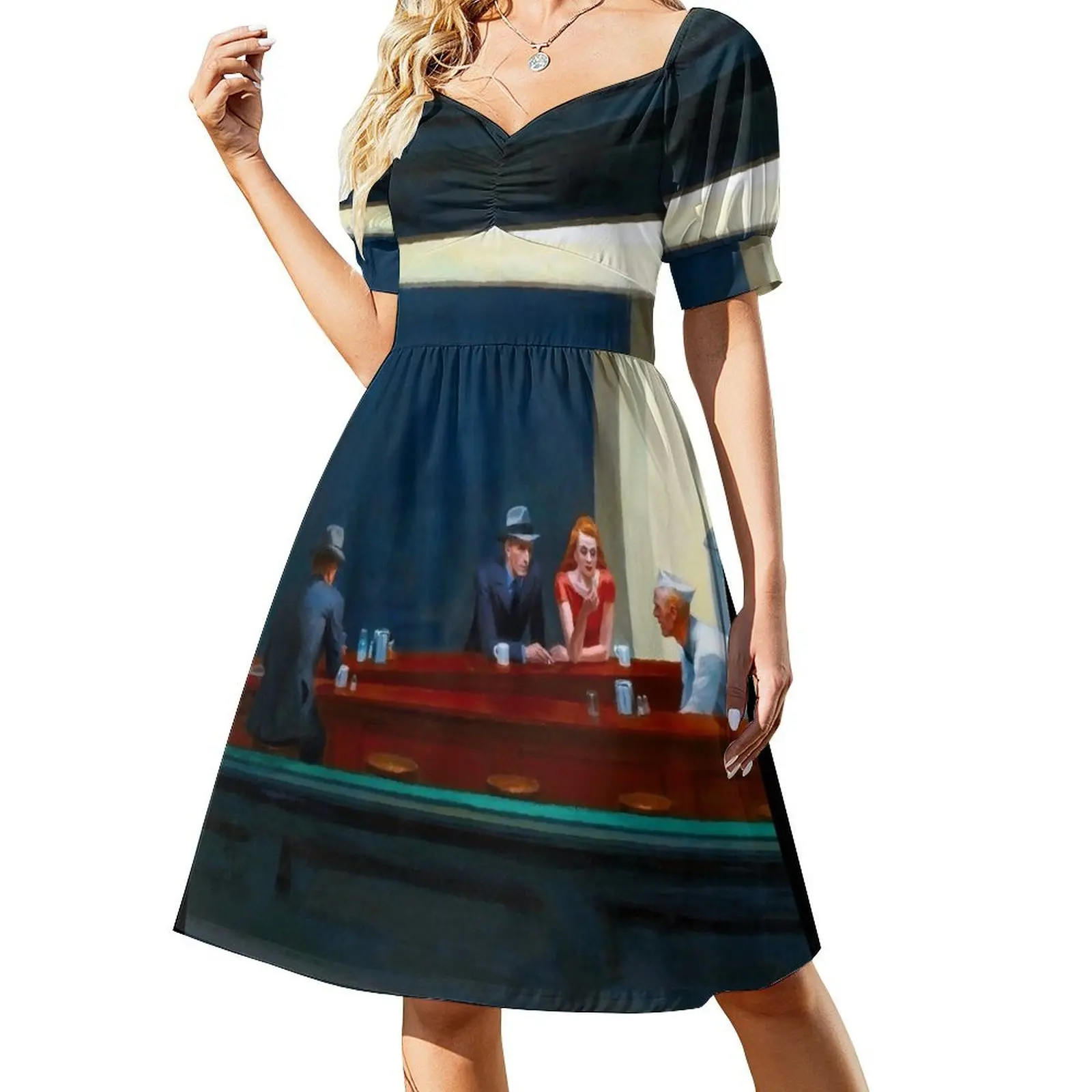 Nighthawks by Edward Hopper (1942) Short Sleeved Dress dresses summer prom dresses Dress