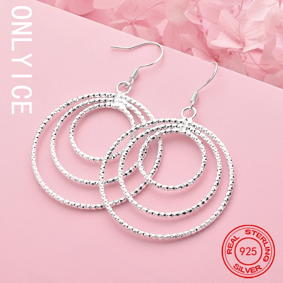 

Hot Classic Pretty Three Circle 925 Sterling Silver Drop Earrings High Quality Fashion Party Wedding Jewelry Gifts