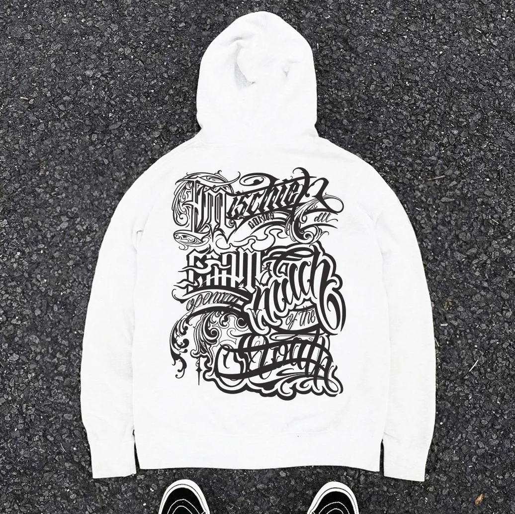 Vintage American Retro Floral Letter Oversize Trendy Hoodie Pure Cotton Large Fluffy Circle Youthful Vitality Style Streetwear