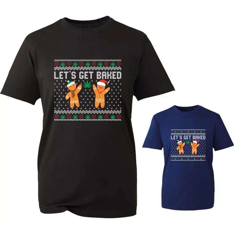 Let'S Get Baked Merry Christmas Ginger Breadman T Shirt Couple Festive Top