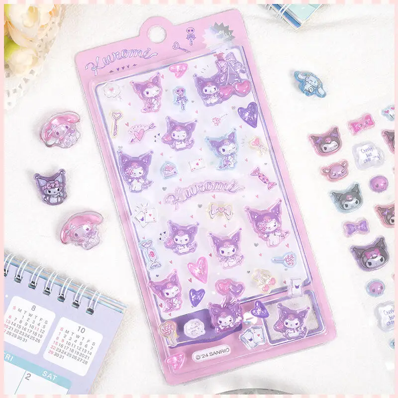 Kawaii أنيمي Kuromi Baku الإغاثة كريستال ثلاثية الأبعاد ملصق الإبداعية الكرتون طالب مكافأة جراب هاتف لاصقة تزيين هدية صديق