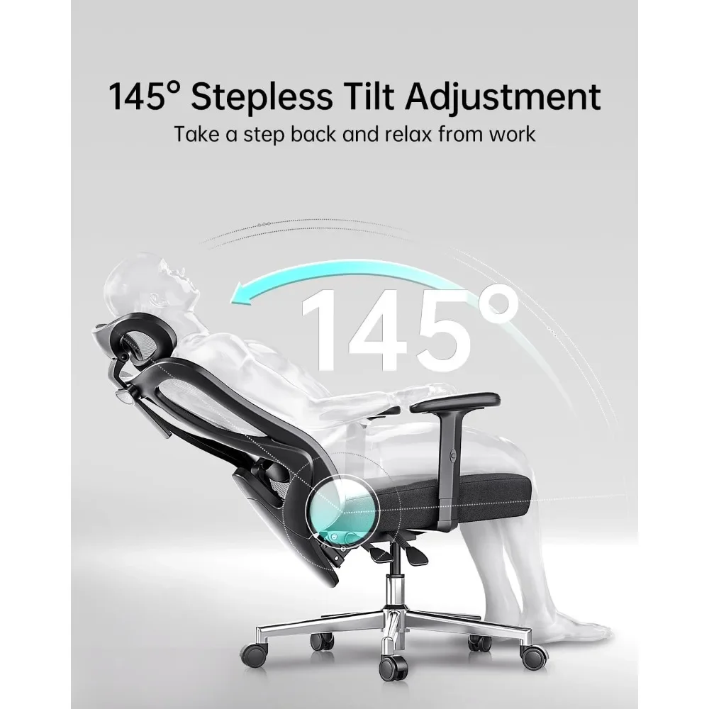 P3 Ergonnomic Office Chair with 2D Adjustable Lumbar Support, Office Chair with Adjustable Headrest and Armrest, 145°