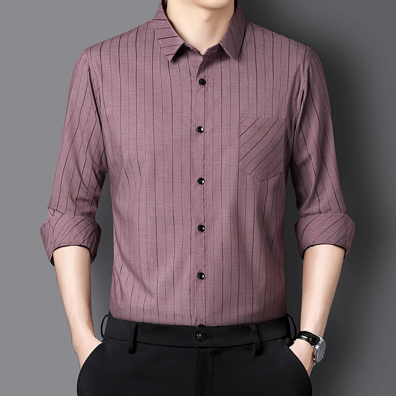 

Мужская осенняя новая деловая повседневная рубашка с длинным рукавом; льняная куртка-рубашка без морщин, новый стиль 2025 года