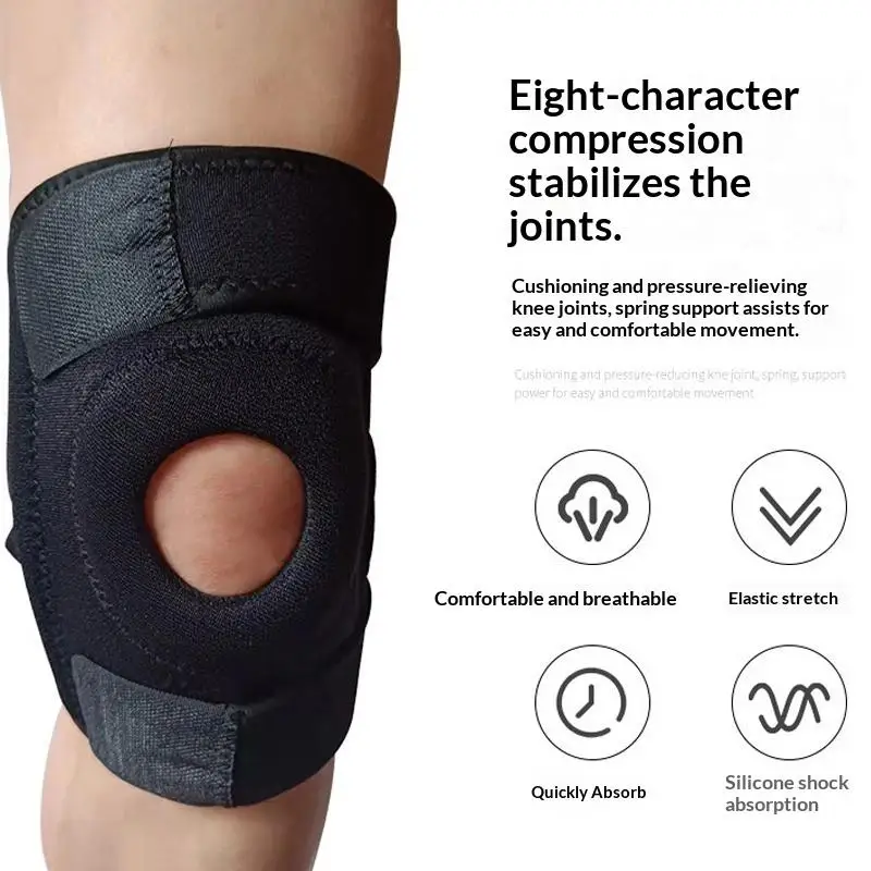 1Pc Adjustable Knee Support Knee Brace With 2/4 Spring Supporting For Knee Pain Injury Recovery Sports Safety For Men Women