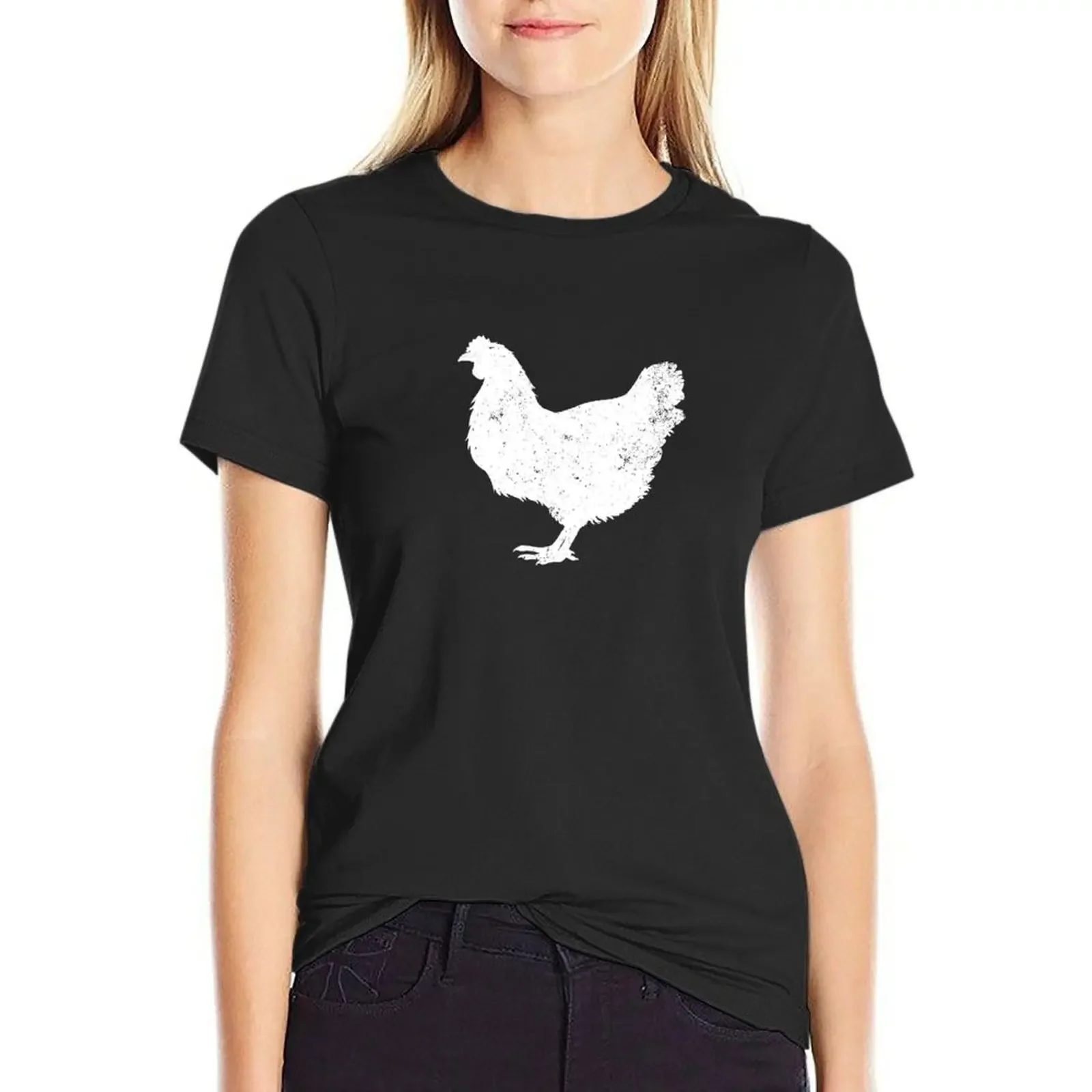 

White Hen White Chicken Silhouette Chicken Shirts For Women T-Shirt cute clothes anime clothes Women's tops