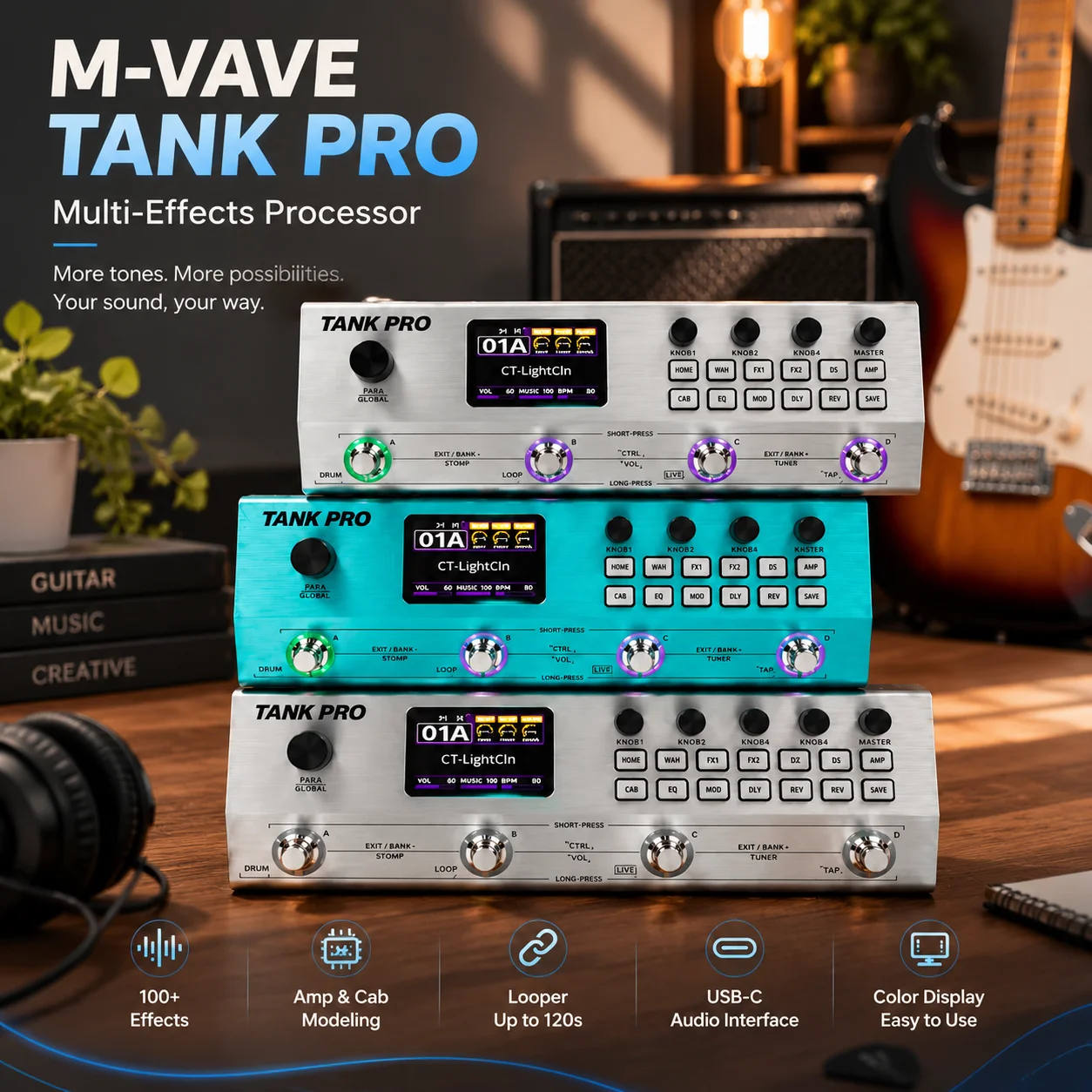 MVave Tank Pro Guitar Multi Effects Pedal | AI Modeling, IR Loading, OTG Recording for Studio Stage Practice