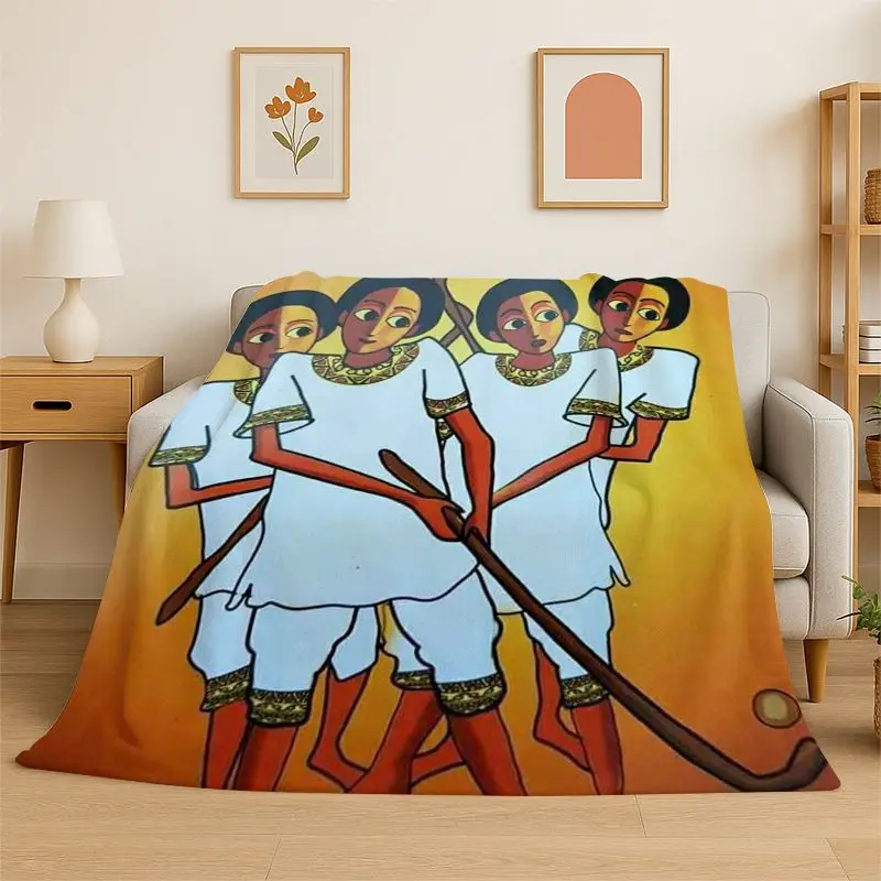 Africa Ethiopian Art Tradition Custom Flannel Blanket Soft Throw Blanket for Bedroom Living Room Bed Travel Camping Picnic Cover