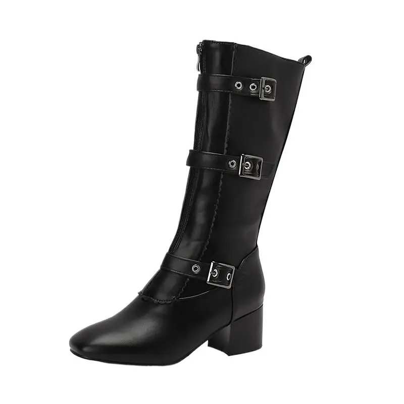 

ASILETO Fashion Women Knee High Boots Round Toe Block Heel 5cm 49 50 Vintage Classic Female Bota
