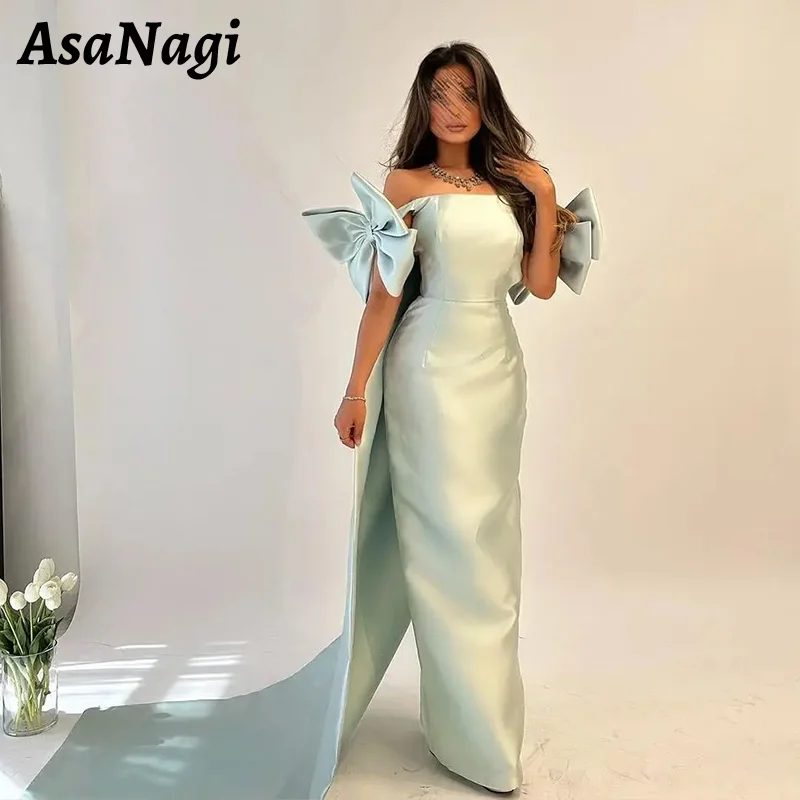 

AsaNagi Mermaid Bow Prom Gowns Women's Off Shoulder Green Party Evening Gown Elegant Floor Length Saudi Special Occasion Dress