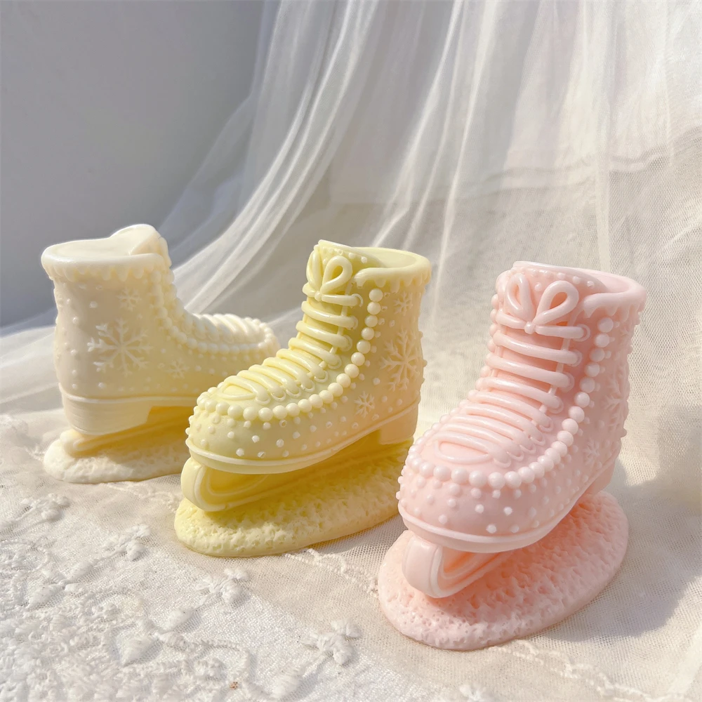 Gingerbread Christmas Ice Skates Silicone Candle Mold for Christmas Decor Soy Wax Making Winter Tray Decor