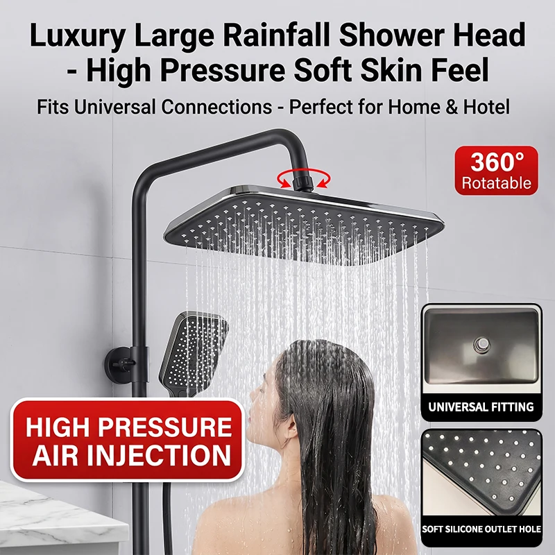 

Душевая лейка Air Boost High Pressure Large Overhead Rain Shower Head, с функцией Supercharge Rainfall, 360° ° Поворотный механизм, экономия воды, универсальное применение