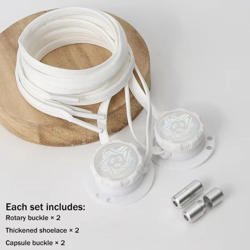 1pair New Hands-Free No-Tie Laces Wide Flat Quick-Adjust Rotating Buttons Laces Rotating Buttons No-Tie Quick-Adjust Laces Women