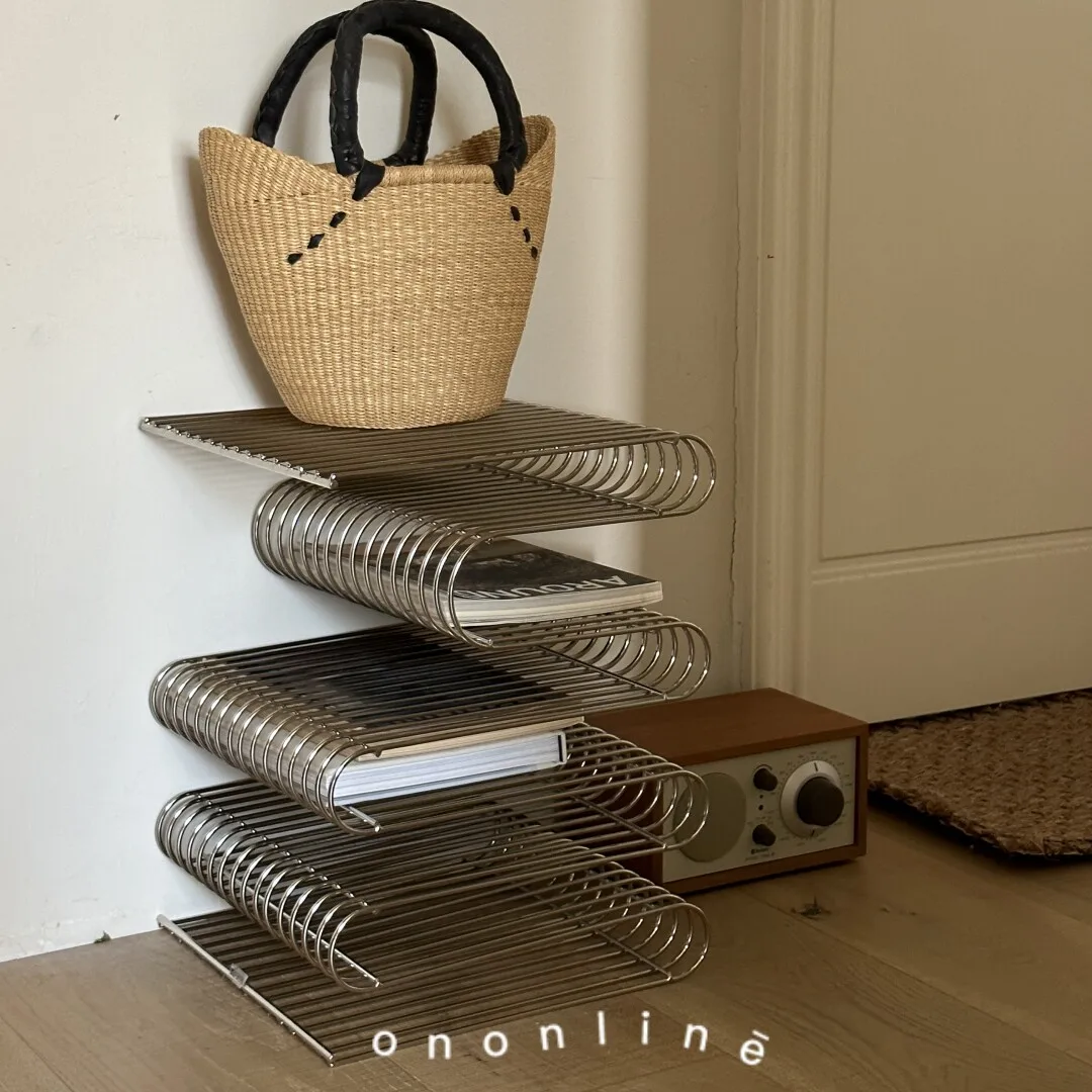 Nordic ins style metal magazine rack used folding bookshelf modern simple home side table shelf newspaper