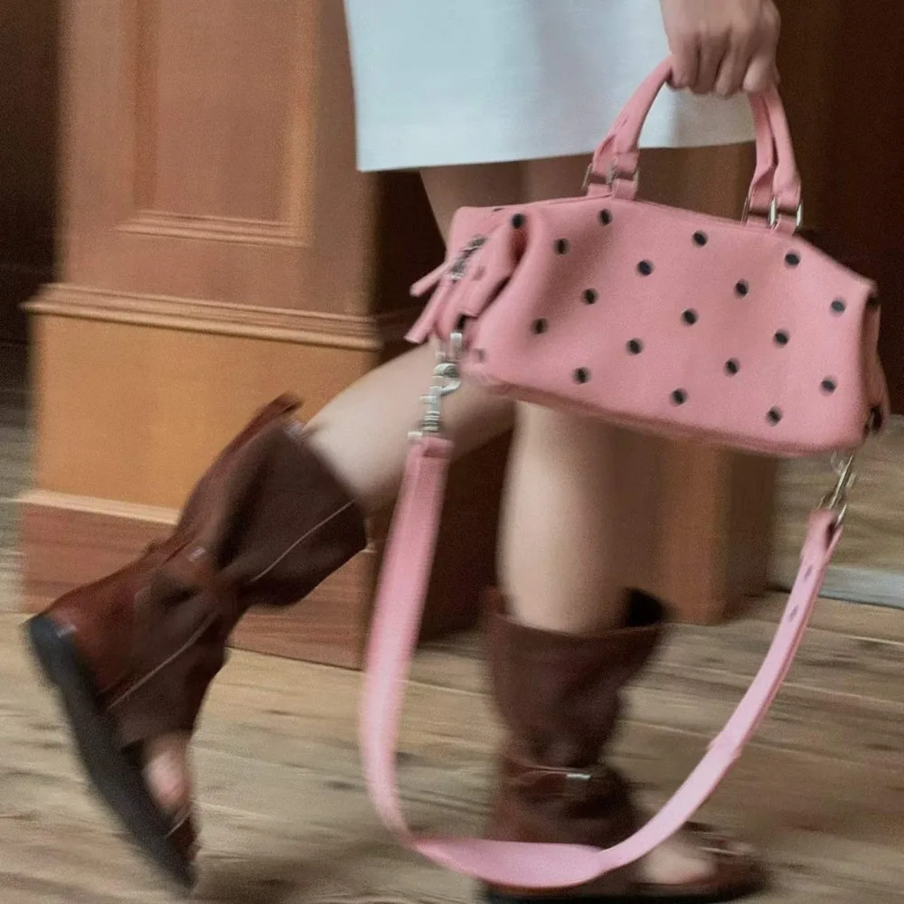 High Sense Fashion Versatile Suede Polka Dot Design Pillow Bag Portable Daily Shoulder Oblique Span Bag Women's Unique Texture