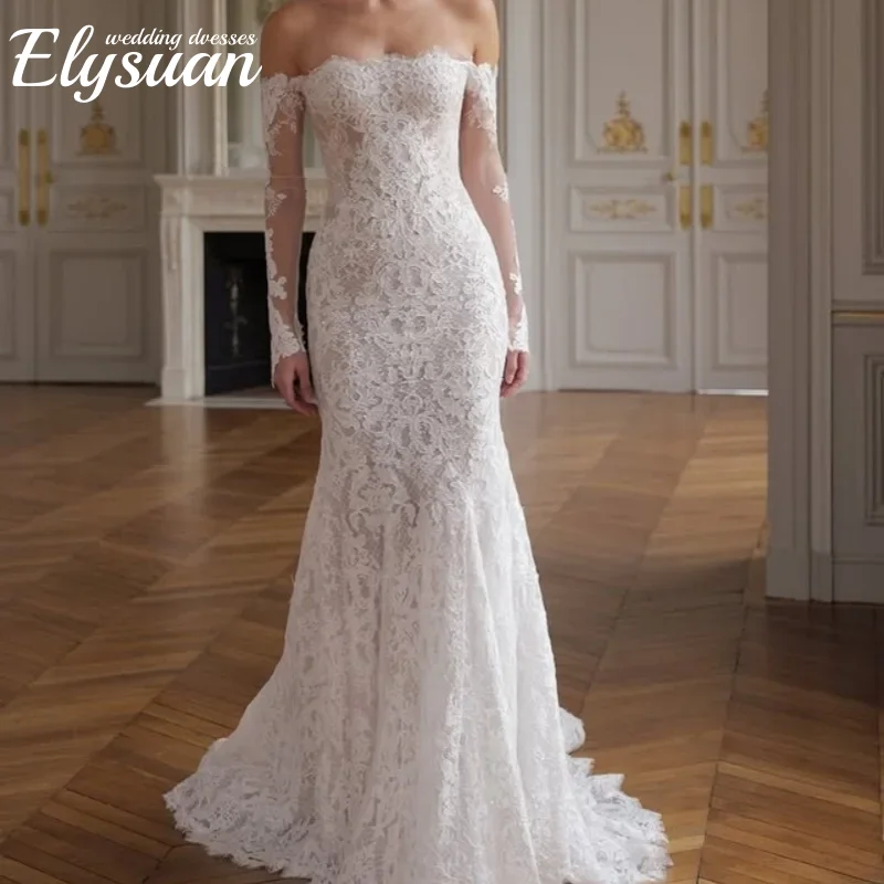 Простое белое атласное бальное платье по индивидуальному заказу, королевские свадебные платья, длинный хвост, кружевная аппликация, длинные рукава, халат De