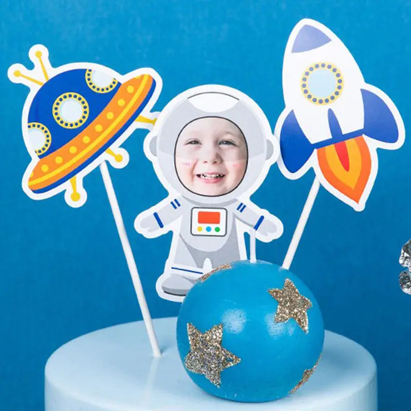 Astronaut ornament, astronaut birthday candle, planet rocket