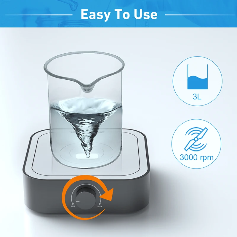 WESTTUNE Rechargeable 3000rpm Magnetic Stirrer Mixer with Stir Bar Brushless DC Motor Max 3L Electric Magnetic Stir Plate Mixer
