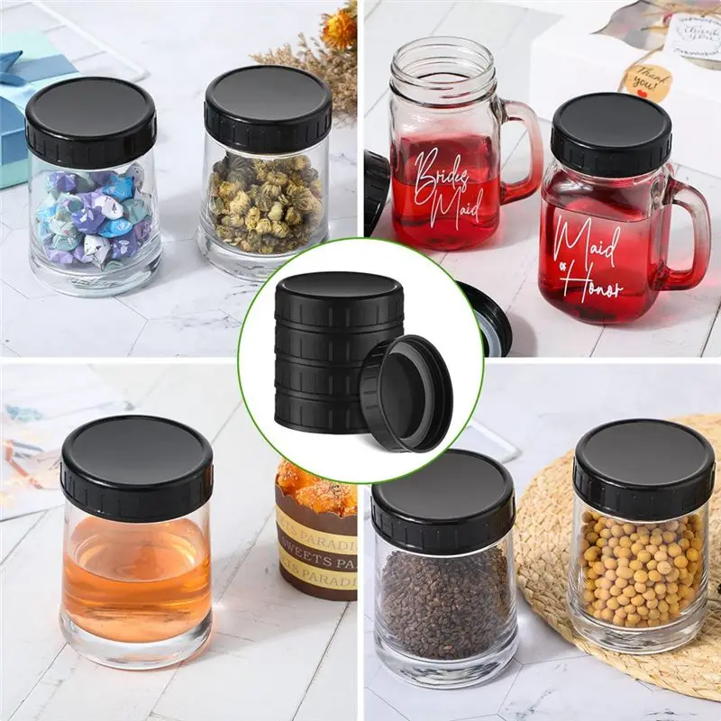 LICE-30 Pcs Multipurpose Mason Jar Plastic Lids (70Mm) With Rubber Seal - Perfect For Regular Mouth Canning Jars Durable