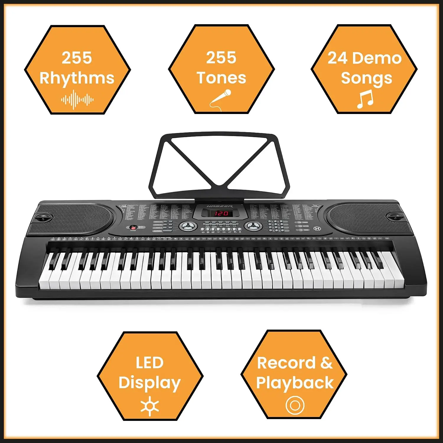 61-Key Beginner Electric Piano Keyboard Bundle with Stand, Portable Digital Piano Keyboard Set Featuring Built-In Speakers, Microphone, and Keynote Stickers