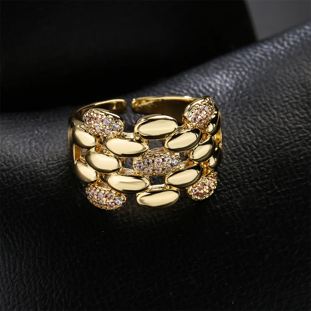 NEWBUY Trendy Gold Color Copper Geometric Jewelry Luxury AAA Cubic Zirconia Wedding Ring For Elegant Women Engagement Gift