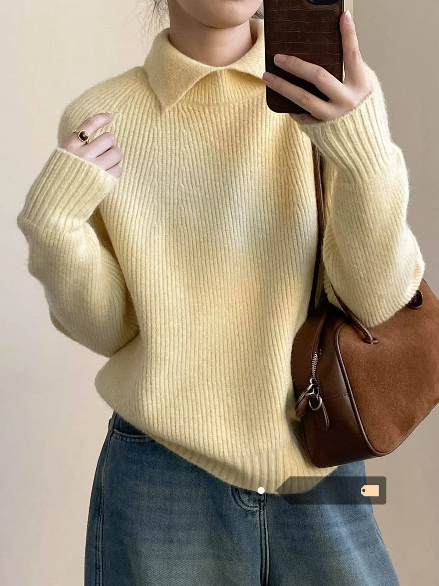 

Cozy Knitted Long Sve Sweater Women's Winter Loose Casual Overhead Design Slimming Base Layer Top Soft Collar Sle