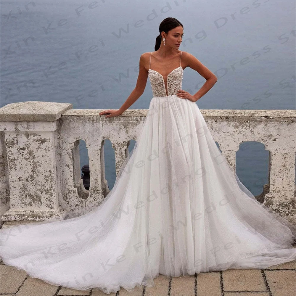 Ivory Women's Wedding Dresses Sexy Off the Shoulder Sleeveless A-Line Glitter Princess Ball Wedding Dresses Formal Beach Party