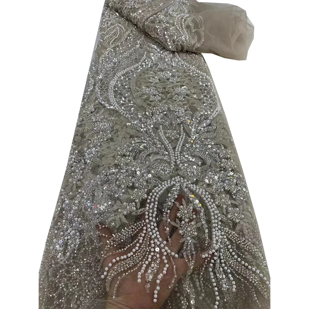 Tessuto africano del pizzo con paillettes in rilievo ricamo sposo nigeriano da sposa tessuto di pizzo francese di tulle di alta qualità per la festa nuziale