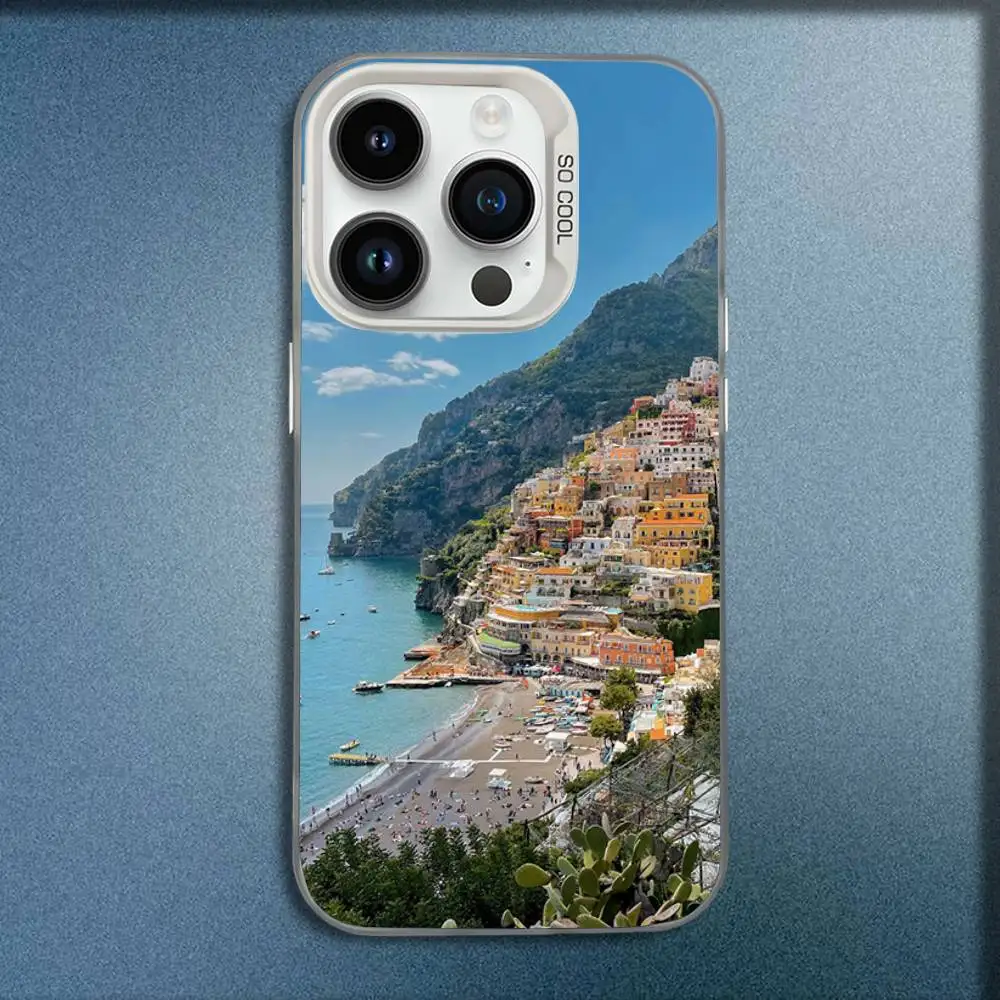 เคสโทรศัพท์ลายชายฝั่งอามัลฟีแบบยุโรป สำหรับ iPhone 17,16,15,14,13,12,Pro,Max,Plus,E,SE4,Air,Mini สีขาว กล่อง IMD