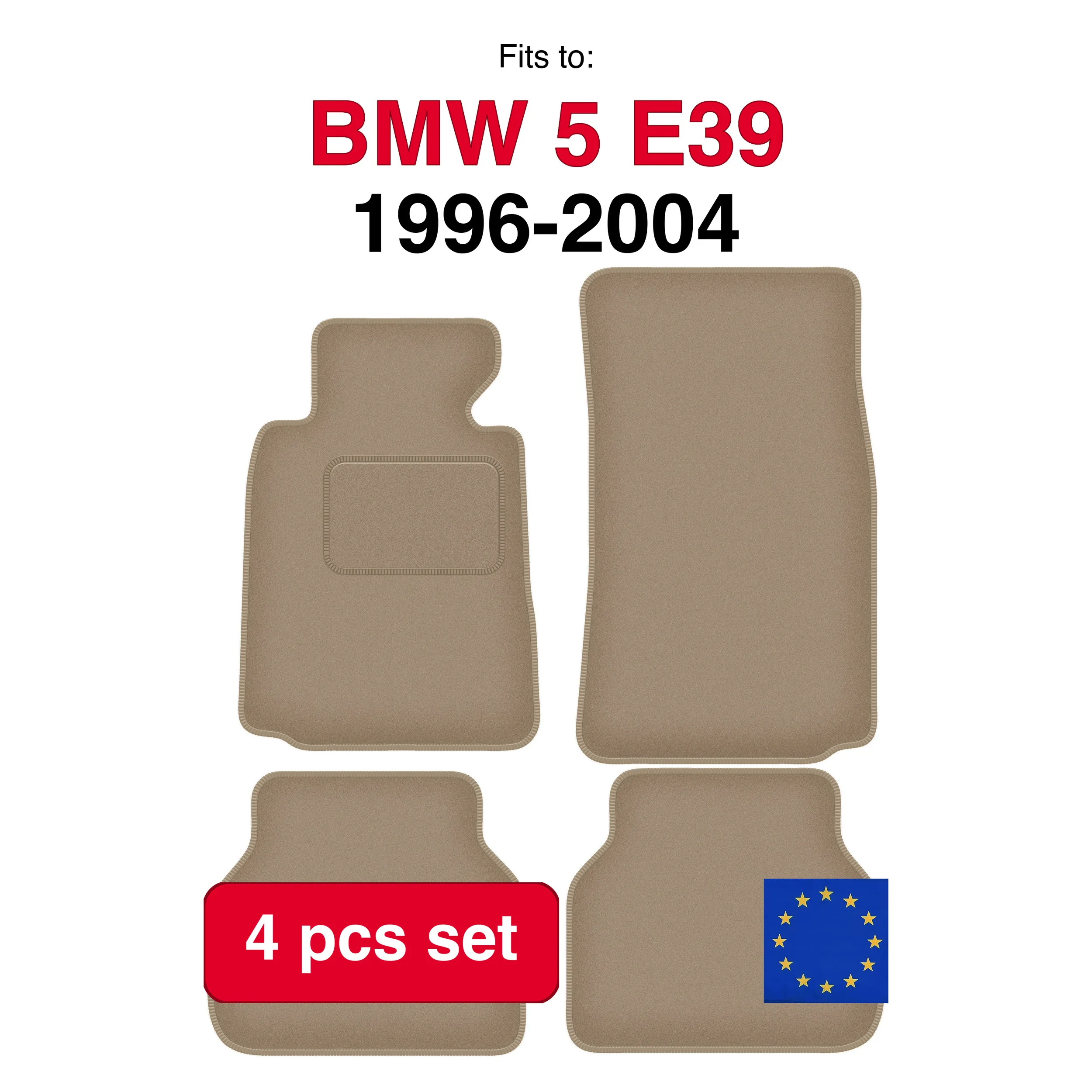 Image of Auto-Velourmatten passend für BMW 5 E39 Limousine, Kombi (1996-2004) - Beige (4 Stück) Auto-Fußmatten-Set