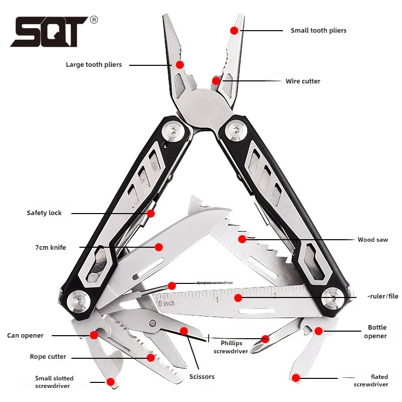 SQT 15-IN-1 Multi-Functional Pliers Stainless Steel Multi-Purpose Tools Outdoor Camping Equipment EDC Combination Tools
