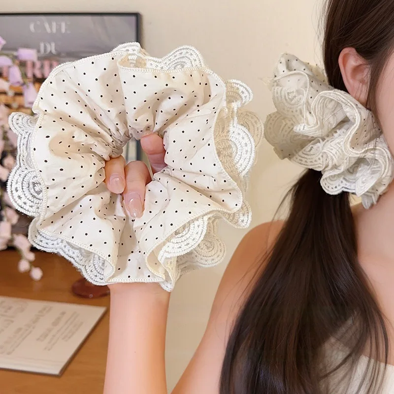 

Большие кружевные резинки для волос в горошек 2026: Новые корейские премиум-резинки для женщин, для хвоста и пучка, элегантные, на каждый день