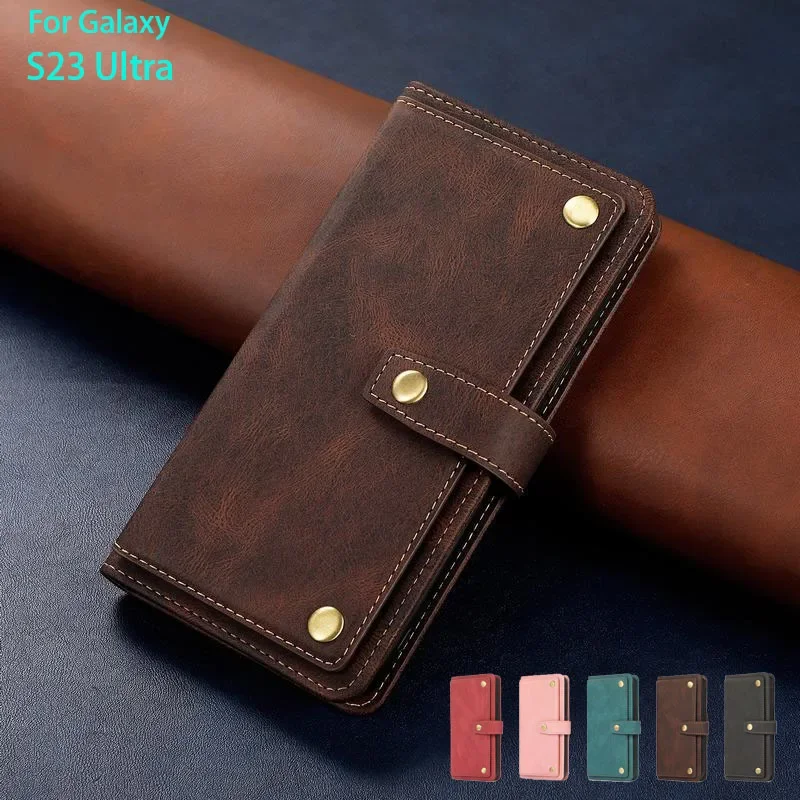 

Luxury Leather Wallet Case For Samsung Galaxy S23 Ultra Magnetic buckle Flip Phone Bag For Samsung S 23 Ultra Book Case Cover