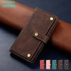 Luxury Leather Wallet Case For Samsung Galaxy S23 Ultra Magnetic buckle Flip Phone Bag For Samsung S  23 Ultra Book Case Cover