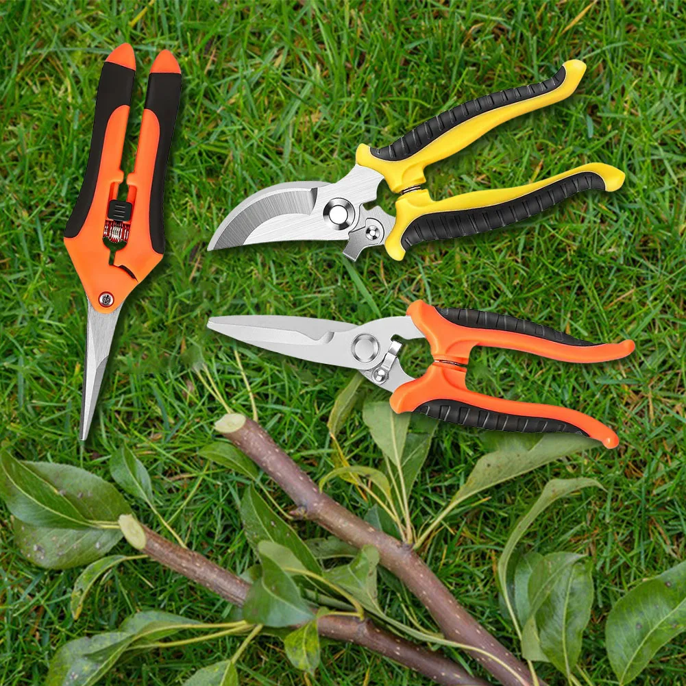 3Pcs Handheld Clippers Stainless Steel Plants Trimming Scissor Multifunction for Harvesting Picking Indoor Outdoor Greenhouse