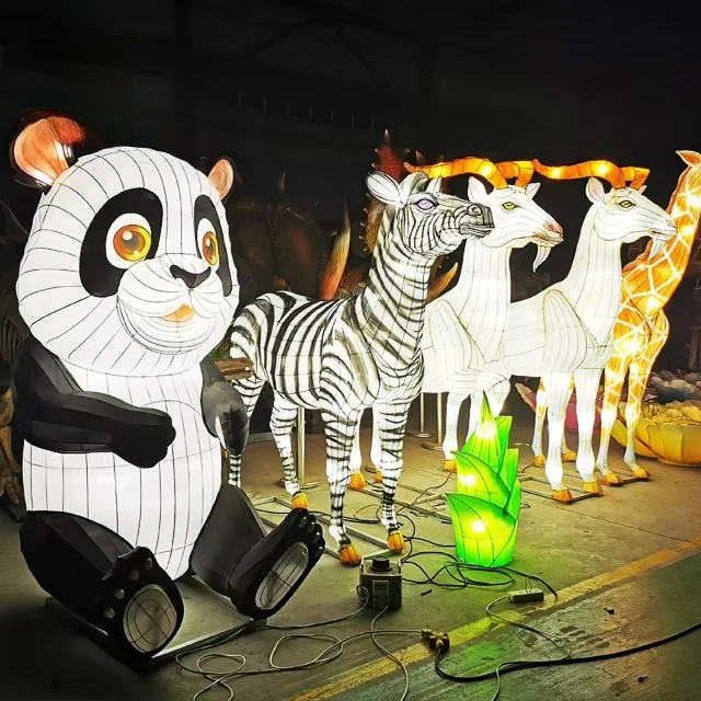 Colorful Chinese lanterns with moving lanterns illuminate your park