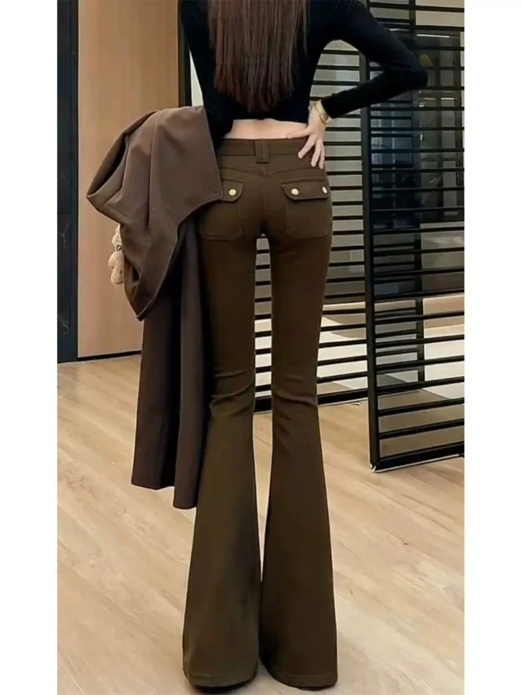 Jeans Vintage Ripped Flared Coffee Womens Spring Low Bell Tall Extra Long Retro Slouchy Baggy Oversized Horseshoe Trousers