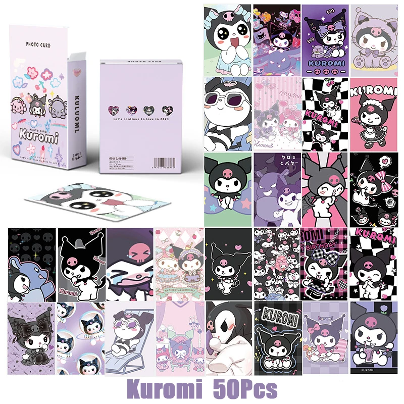 50Pcs/Box Sanrio Cards Kawaii Hello Kitty Kuromi Melody Cinnamoroll Pochacco Card Collection For Kids Girls Birthday Gifts Toys