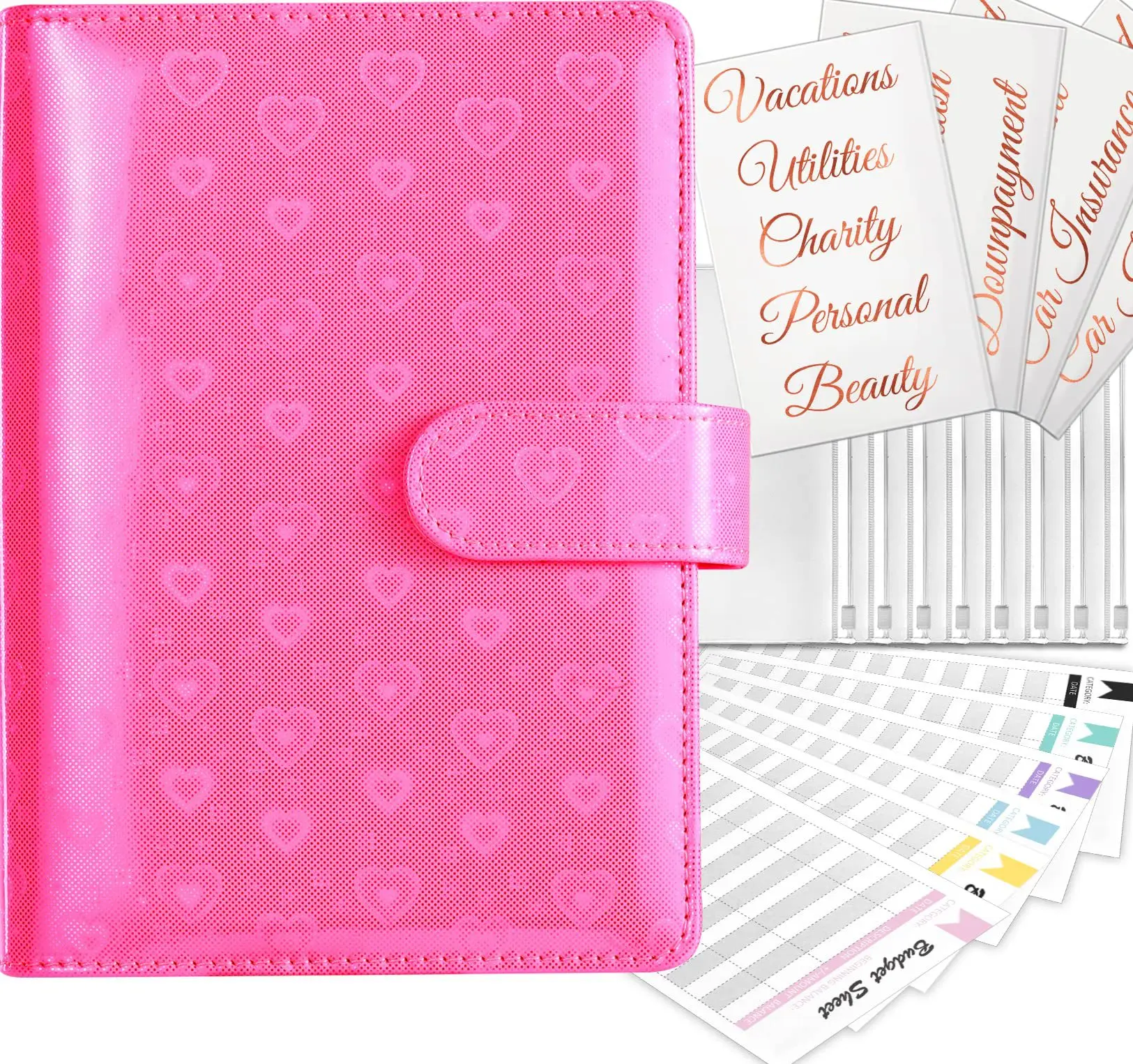 A6 Pink Blue Cover Budget Planner Binder With 8Pcs Zipper Envelopes Cash Envelopes For Budgeting Money Organizer Binder