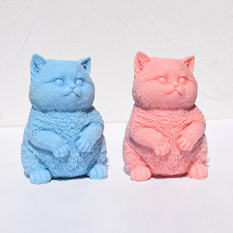 3D Fat Cat Silicone Candle Mold, Diy Standing Kitten Aromatherapy Gypsum Animal Crafts Cement Clay Mold, Soap Making Supplies,