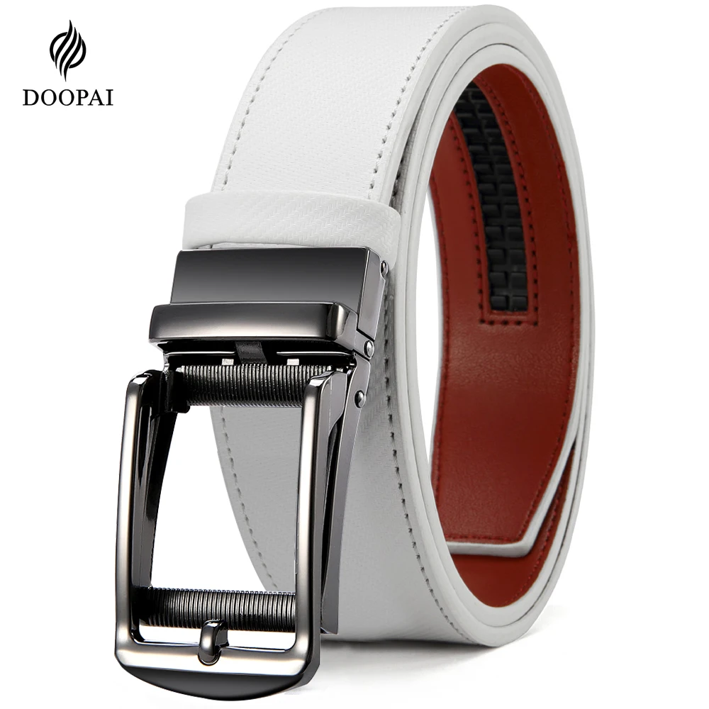 

DOOPAI мужской кожаный ремень, роскошный ремень с металлической автоматической пряжкой из сплава, модные ремни с храповым механизмом для мужчин, ремень высокого качества из воловьей кожи