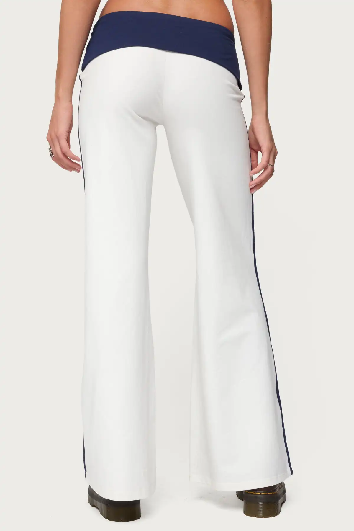 Womens Flared Pants Stylish Low Rise Summer Bell Bottoms Fold Waistband And Number Loose Fit Casual Pants For Spring And Summer