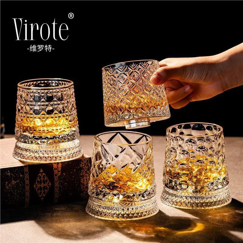 2026 360° Rotating Whiskey Glass on Glass Base – Crystal Tumbler for Enhanced Aroma & Interactive Cocktail Party Drinking