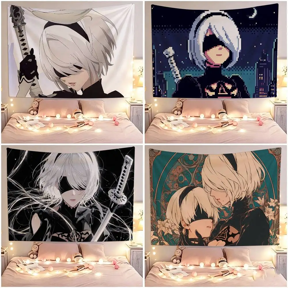 Game N-NieR Automata 2B Square Flags Wall Hanging Tapestry Outdoor Garage Room Decorative flag Background Blanket