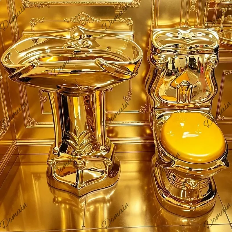 ZL European Palace Gold Toilet Hotel Home Retro Creative Colorful Split Column Basin