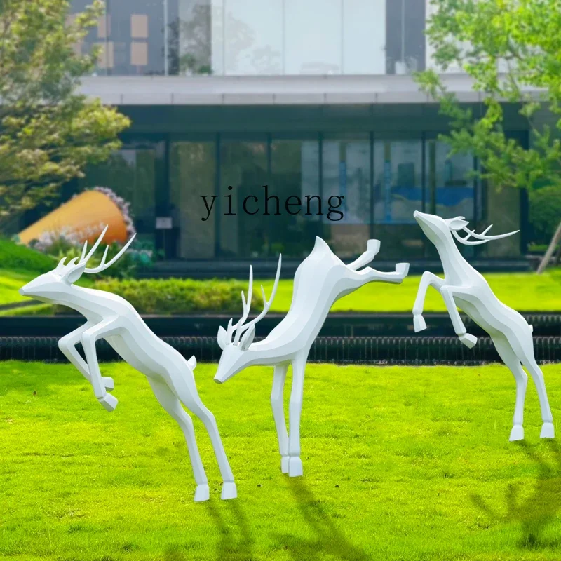 L7- outdoor large geometric stract fiberglass sika deer sculpture garden landscape decoration ornament