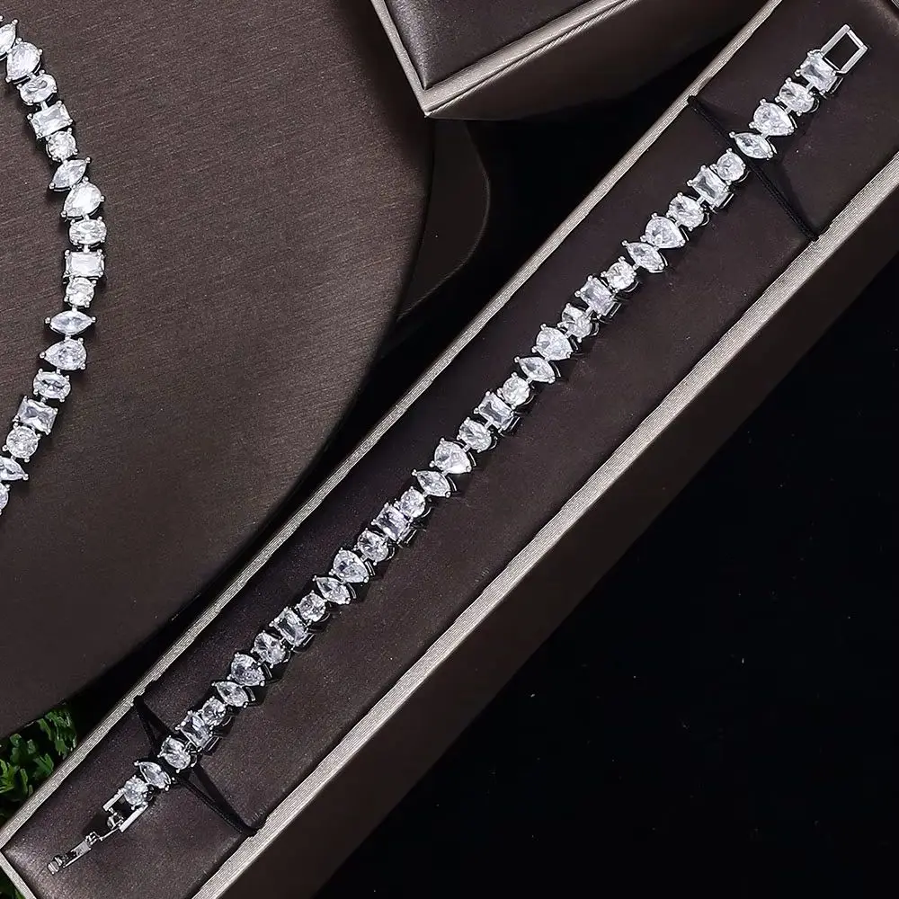 

Dubai hot sale bridal wedding fashion jewelry set necklace bracelet ring earrings 4 pieces suitable for women's daily matching