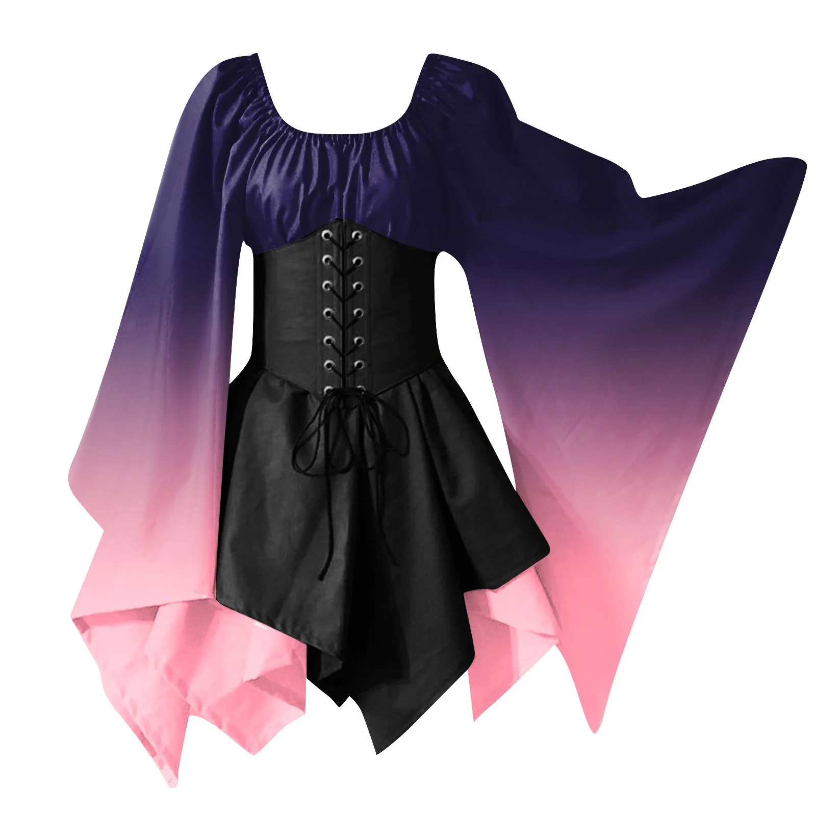 

Halloween Women Flare Sleeve Gown Party A Line Dress Medieval Corset Dress Renaissance Cosplay Costumes Halloween Costume Women