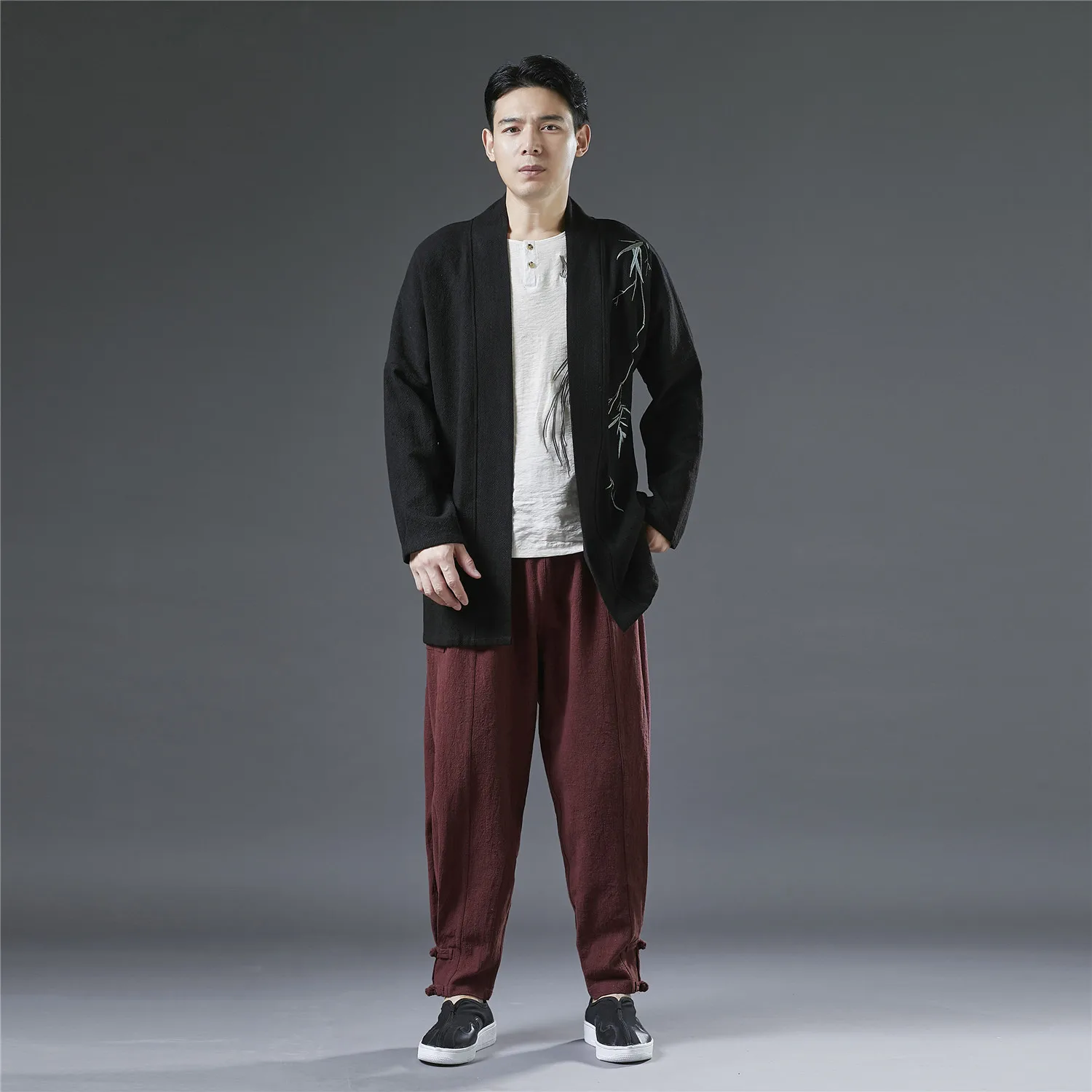 

Cloth Coat Bamboo Youth Long Sleeve Chinese Style Loose Chinese-Style Garment Ancient Pattern Hemp Printing Suit Wholesale